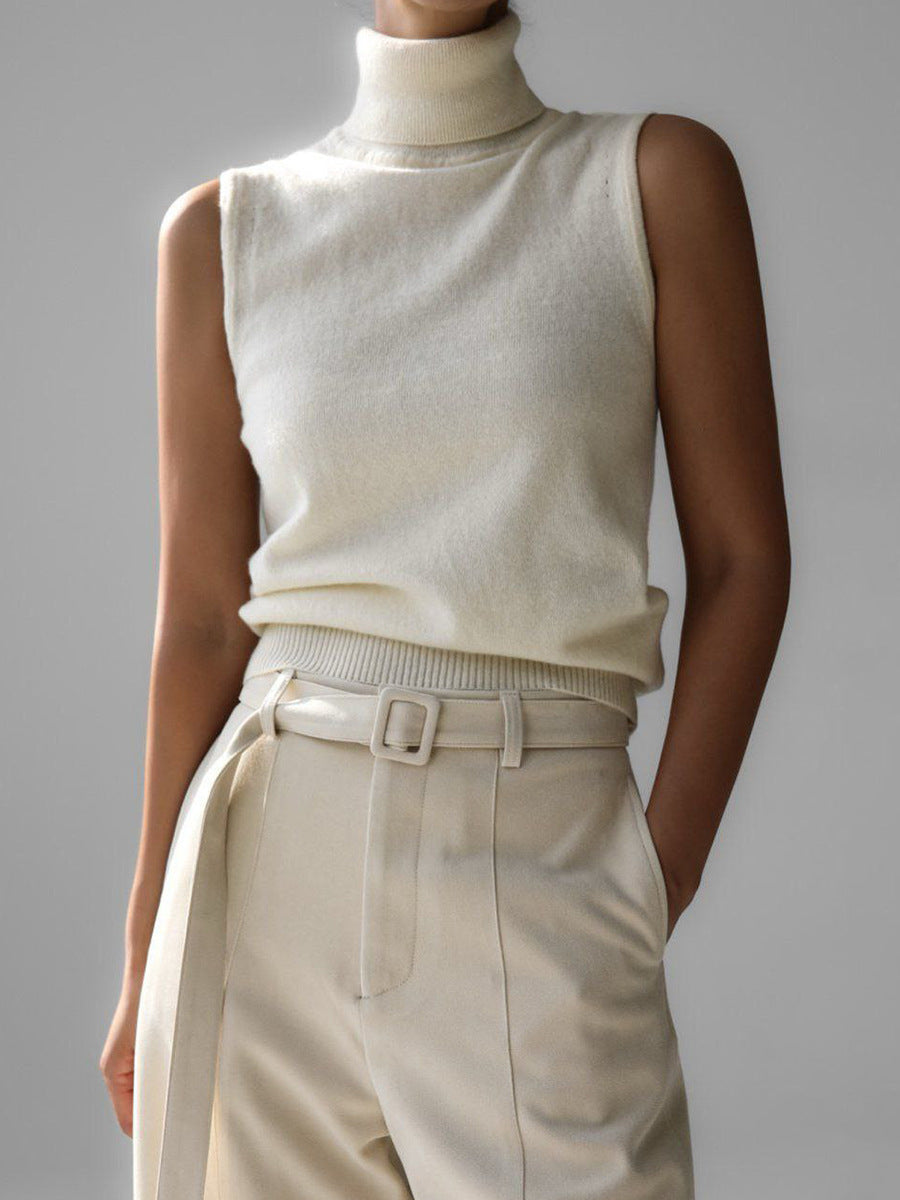 Turtleneck Knit Sleeveless Sweater Top