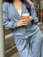 Casual Button-Down Knitted Top and Pants Two-Piece Set