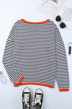 Contrast Striped Drop Shoulder Sweater