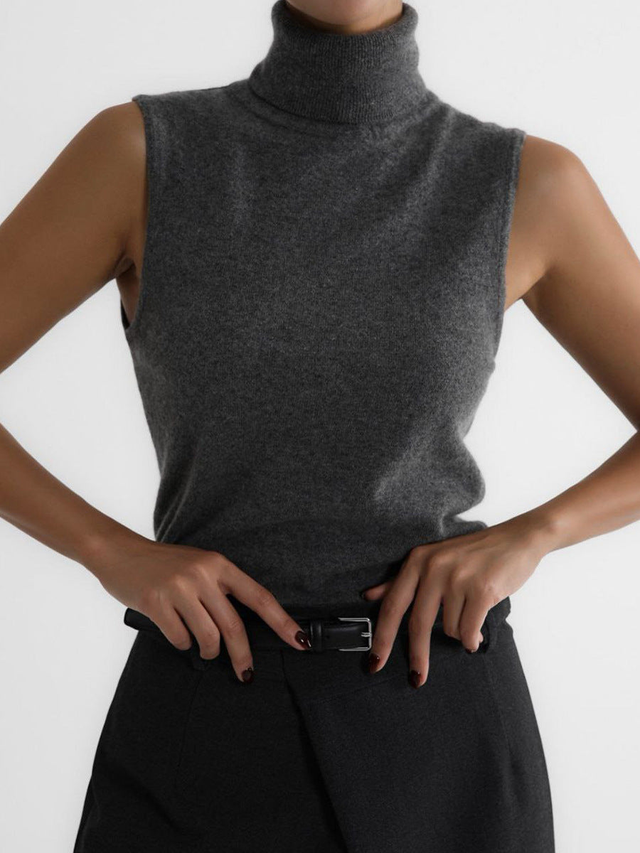 Turtleneck Knit Sleeveless Sweater Top