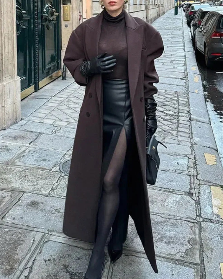 Chic Double-Breasted Long Trench Coat