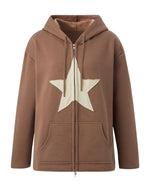 Patched Pentagram Trim Hooded Sweatshirt