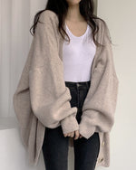 Casual Ribbed Knit Lantern Sleeve Cardigan