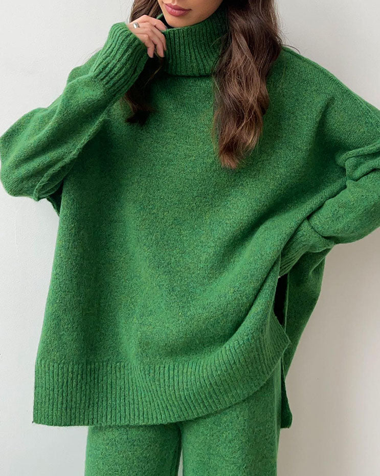 Slouchy Batwing Knit Sweater and Pants Two-Piece Suit