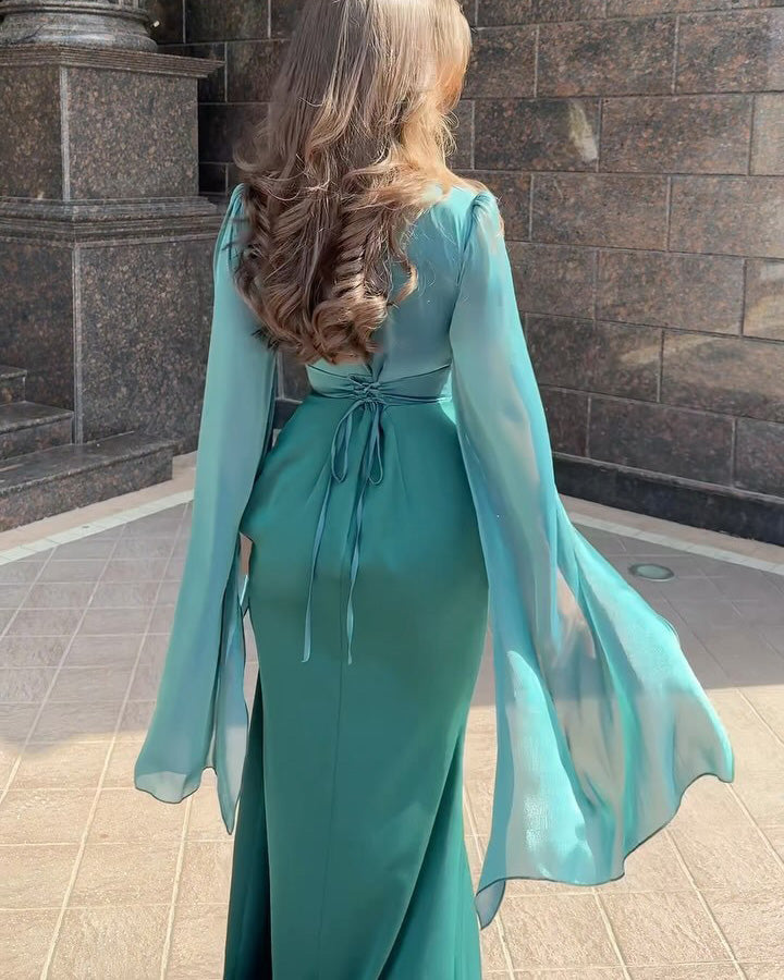 Mesh Bell sleeves Satin Maxi Dress