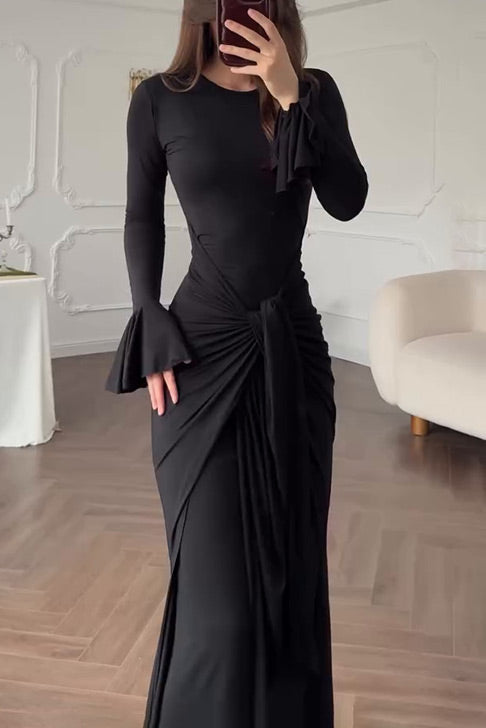 Elegant Long-sleeved Waist-Know Maxi dress