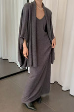 Chic Shawl Coat and Midi Dress Knit Two Piece Suit