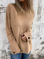 Solid Buttoned Cuff Knit Loose Top