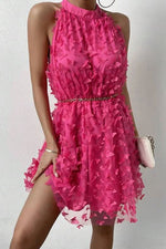 Butterfly Textured Halterneck Mini Dress