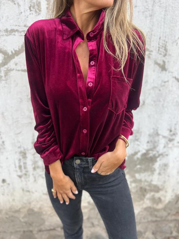 Solid Velvet Button Down Shirt