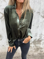 Solid Velvet Button Down Shirt