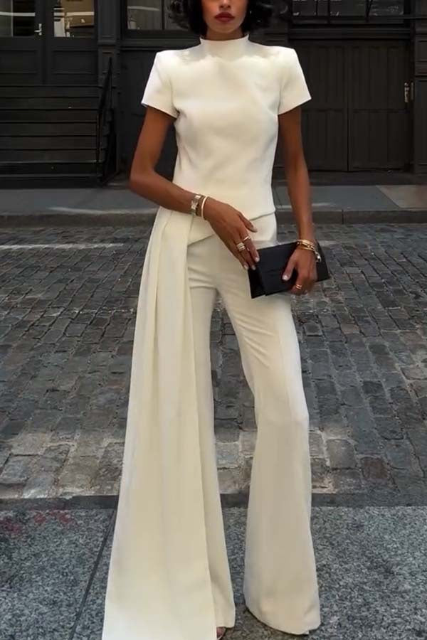 Sleek Short Sleeves Top and Pants Two Piece Set