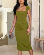 Elegant Green Ctop and Midi Skirt Two Piece Suits