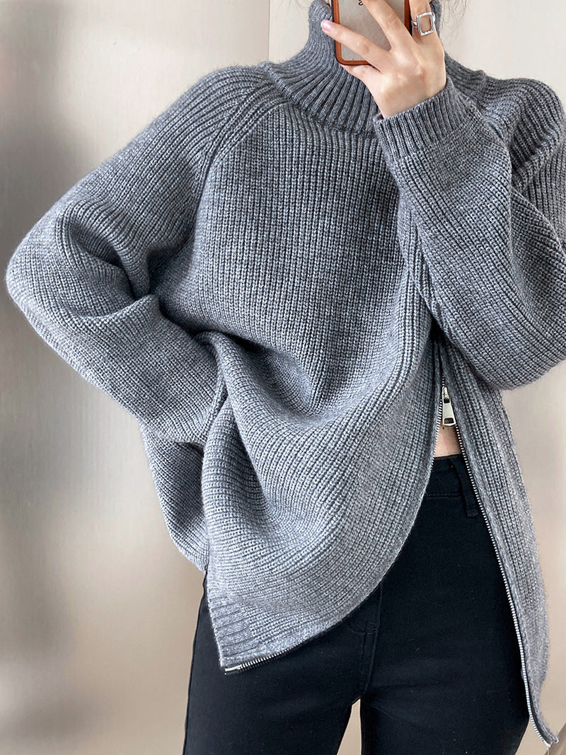 Turtleneck Size Zippered Knit Sweater