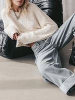 White Plush Crewneck Pullover Knit Sweater
