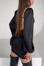 Black Long Sleeved Square Neck Mini Dress