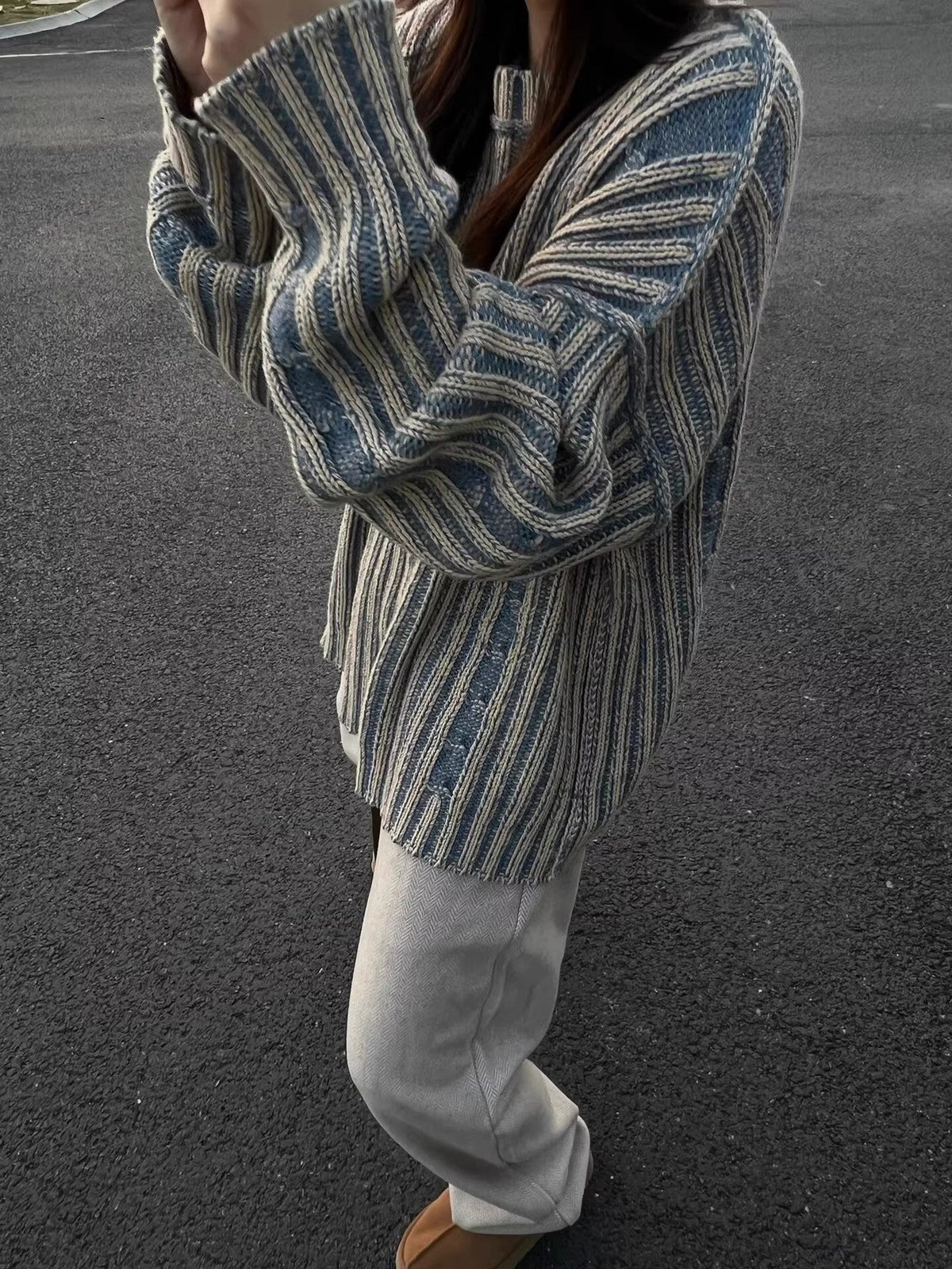 Retro Striped Contrast Loose Sweater