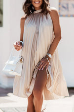 Satin Pleated Halter Neck Mini Dress