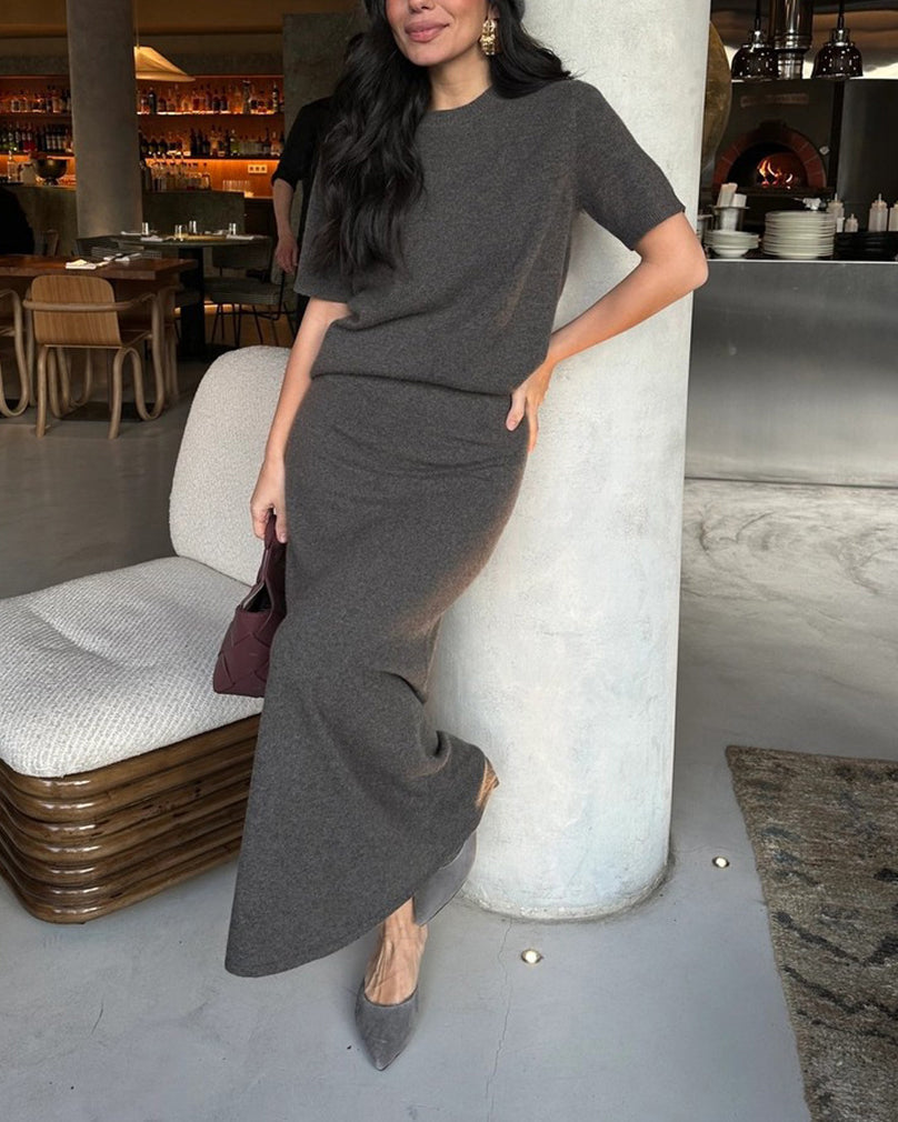 Elegant Knit Top and Maxi Skirt Matching Sets