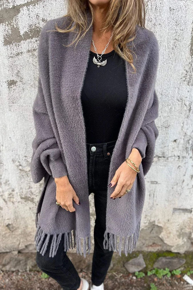 Soft Solid Knitted Tassel Shawl