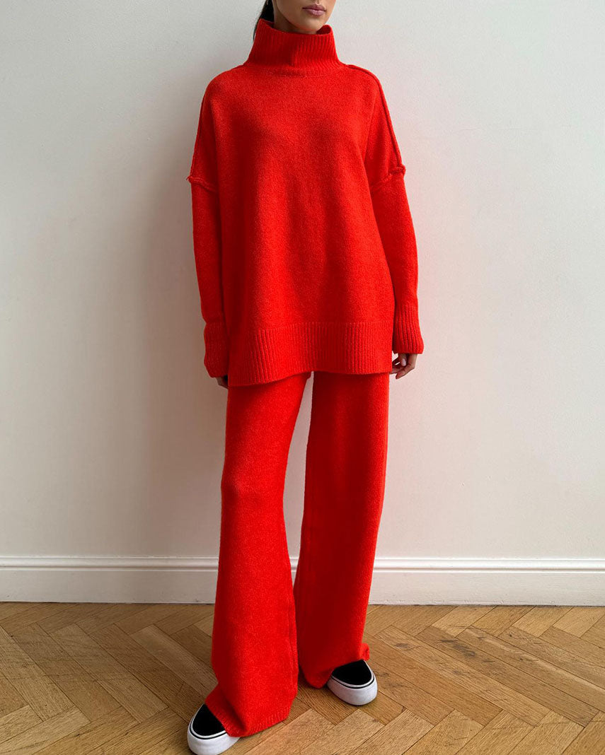 Slouchy Batwing Knit Sweater and Pants Two-Piece Suit