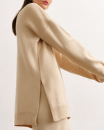Solid Knitted Split Sweater and Pants Two-Piece Set