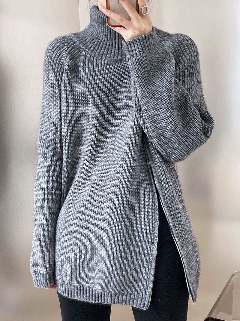 Turtleneck Size Zippered Knit Sweater