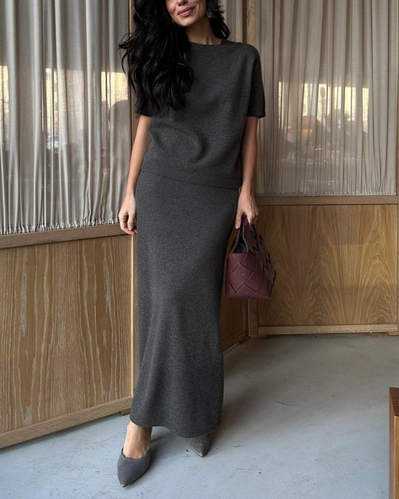 Elegant Knit Top and Maxi Skirt Matching Sets