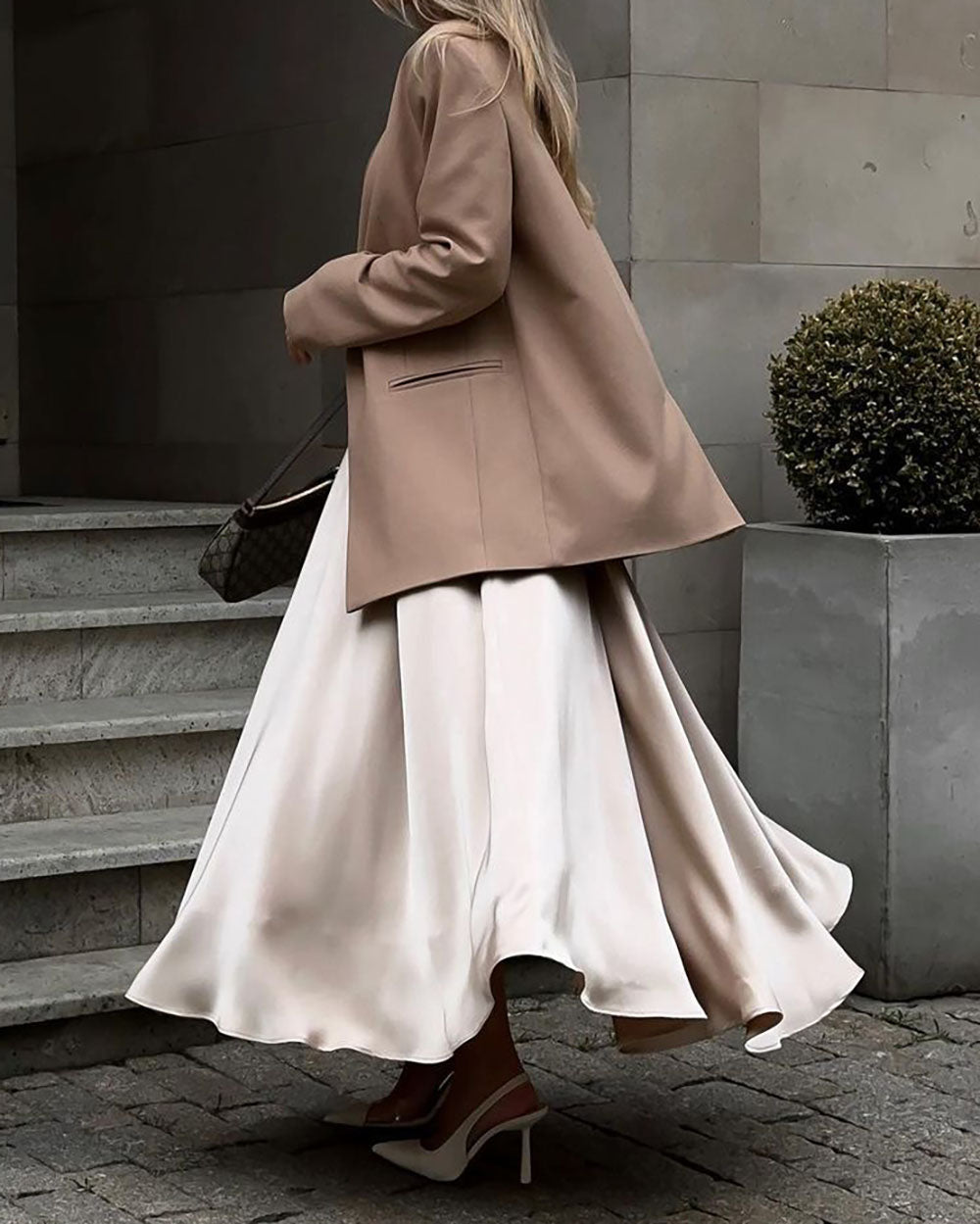 Sleek High-Waisted Satin Midi Skirt