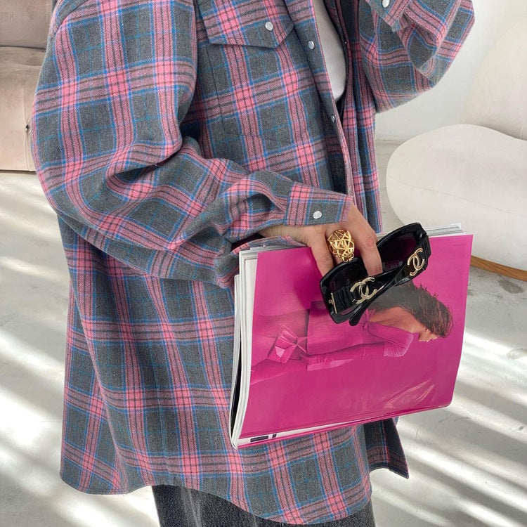 Retro Tartan Print Button Down Loose Shirt