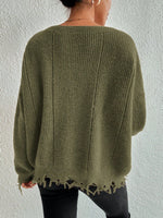 Solid Ripped Bottom Hemline Knit Sweater