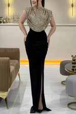 Sequined Sleeveless Maxi Evening Dress