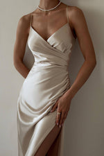 Satin Slit Suspender Mid Dress