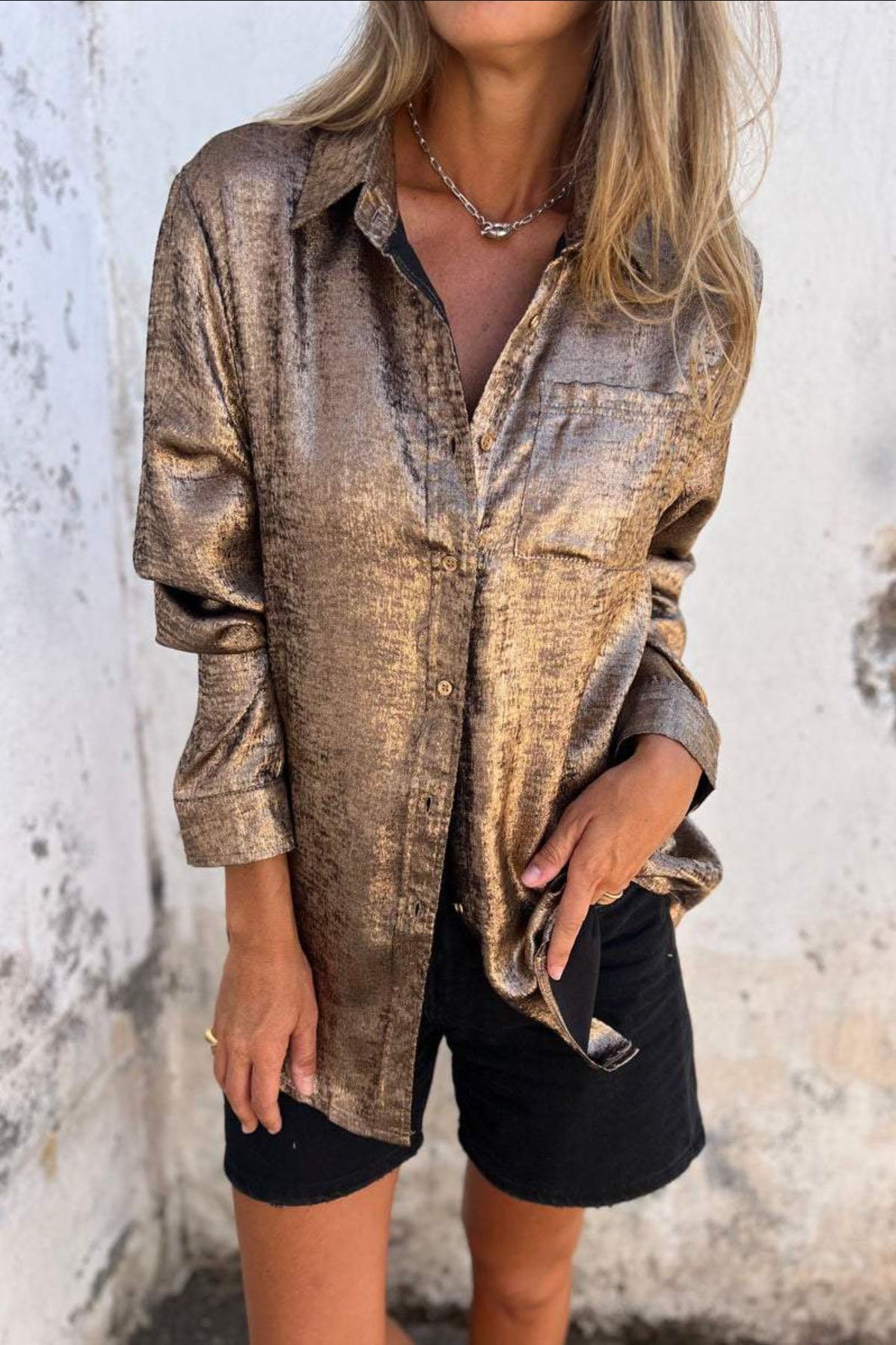 Chic Metallic Button Down Shirt