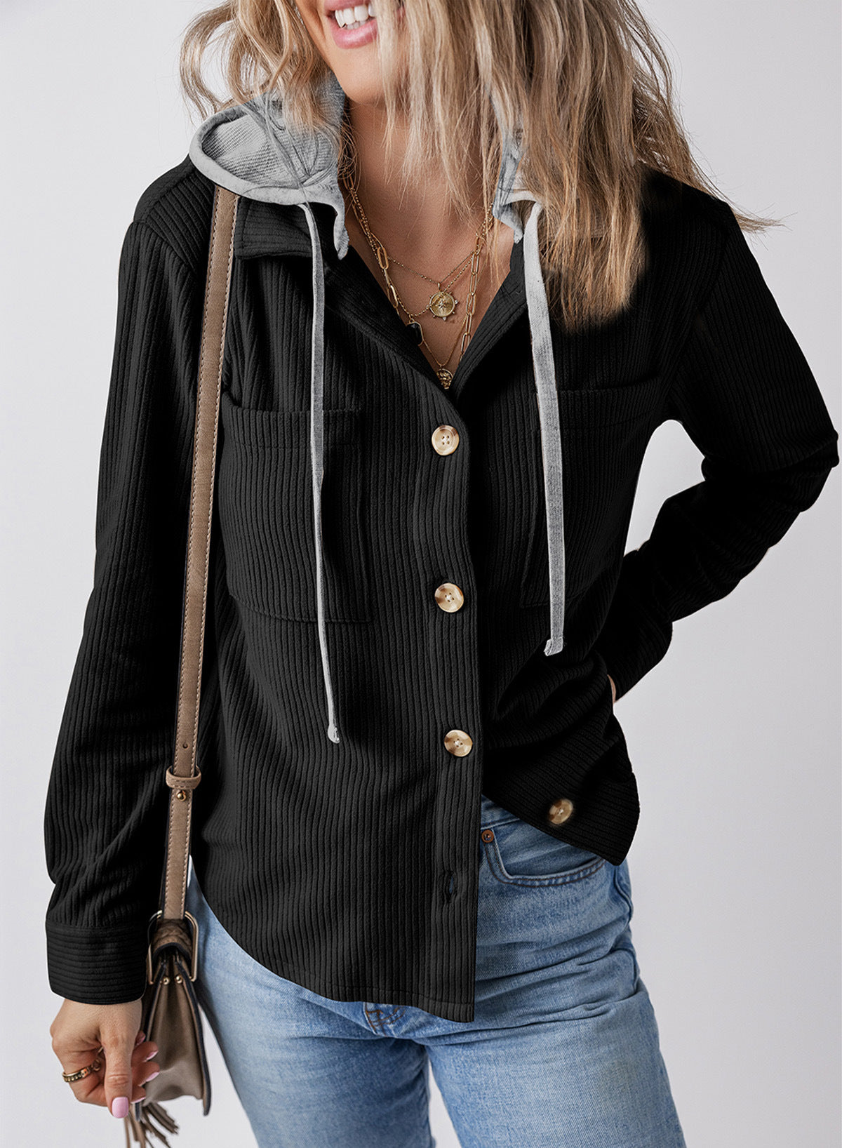 Corduroy Button Down Hooded Jacket