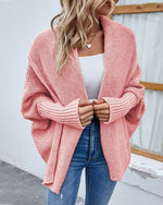 Solid Bat Sleeves Open Front Cardigan
