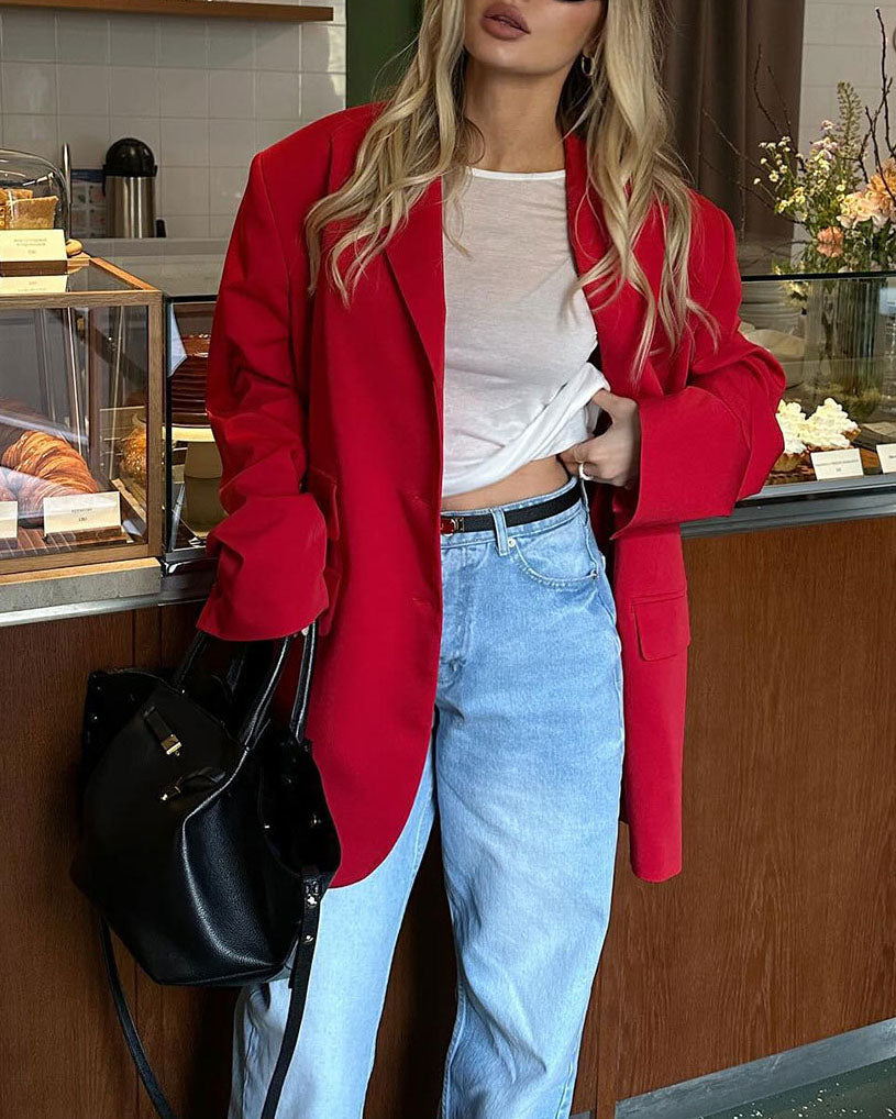 Red Loose Boyfriend Blazer Jacket