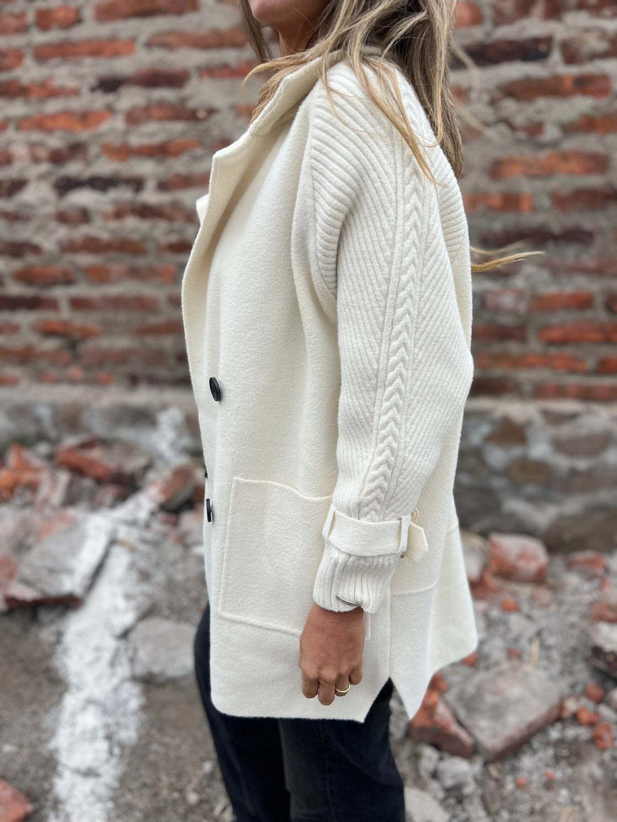 Casual Cable-Knit Sleeves Cardigan Knitted Jacket
