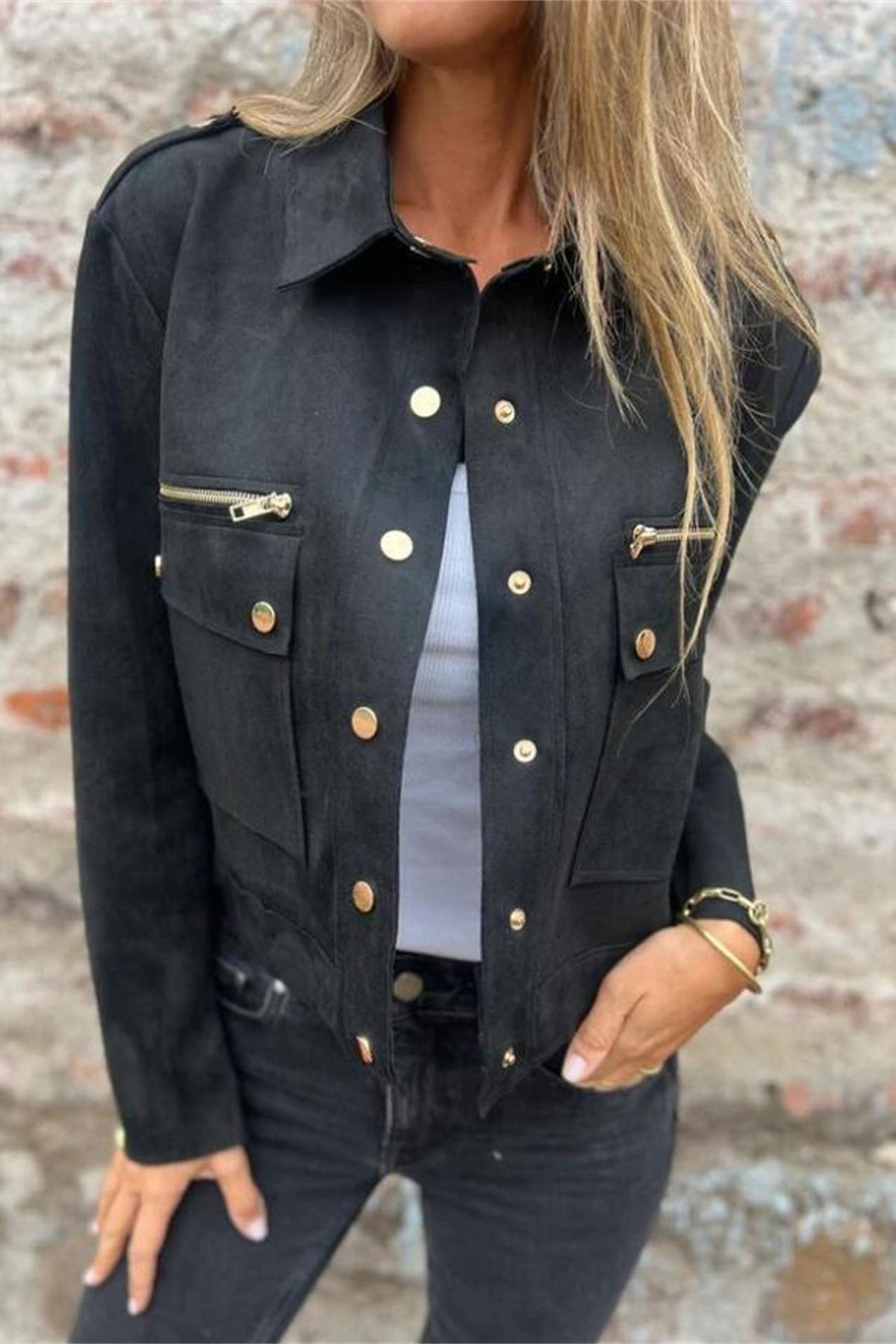 Metal Buttoned Long Sleeve Jacket