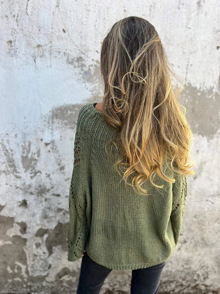 Sweet Crochet Knit Crew Neck Sweater