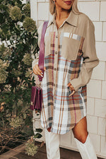 Plaid Paneled Mini Shirt Dress