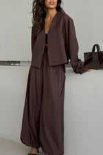 Neat V-neck Top and Loose Trousers Two-Piece Suit