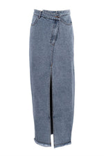 Blue High Slit Denim Skirt