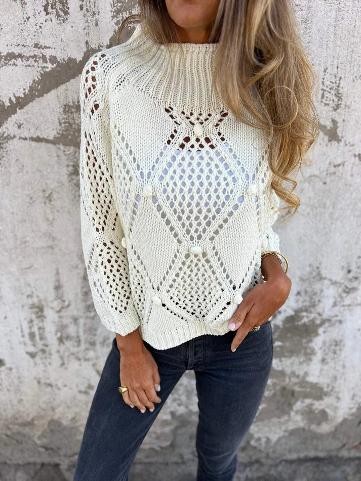Sweet Crochet Knit Crew Neck Sweater