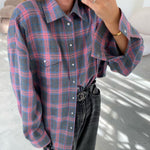 Retro Tartan Print Button Down Loose Shirt