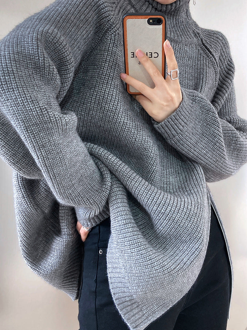 Turtleneck Size Zippered Knit Sweater