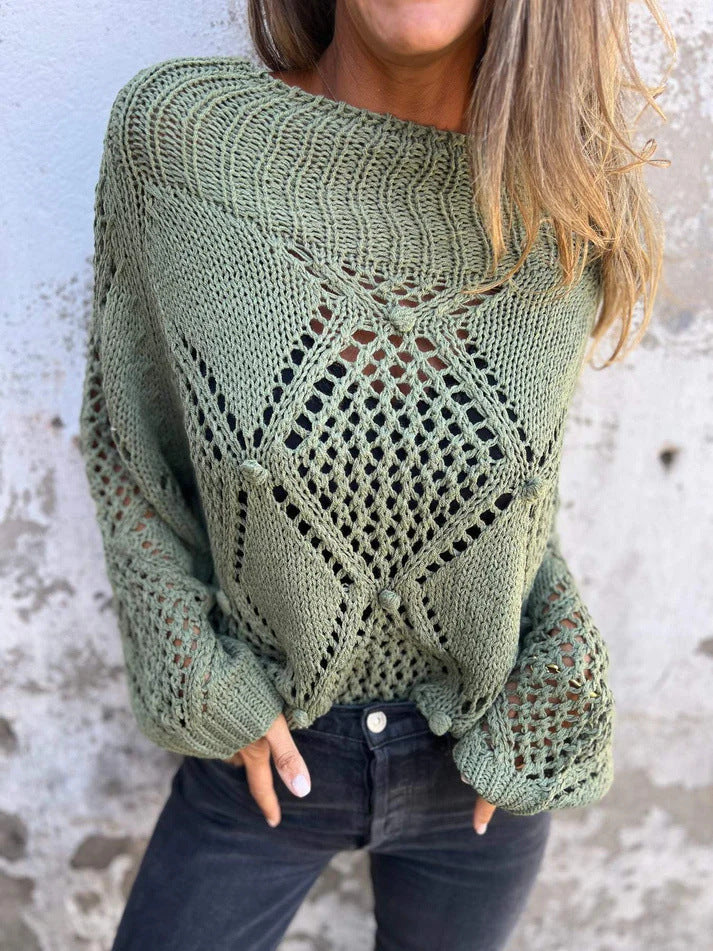Sweet Crochet Knit Crew Neck Sweater