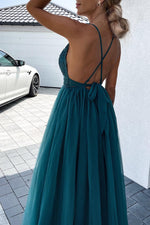 Tulle Mesh V Neck Maxi Dress