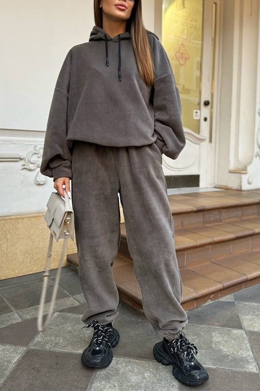 Casual Hooded Sweatshirt and Sweatpants Two Piece Set