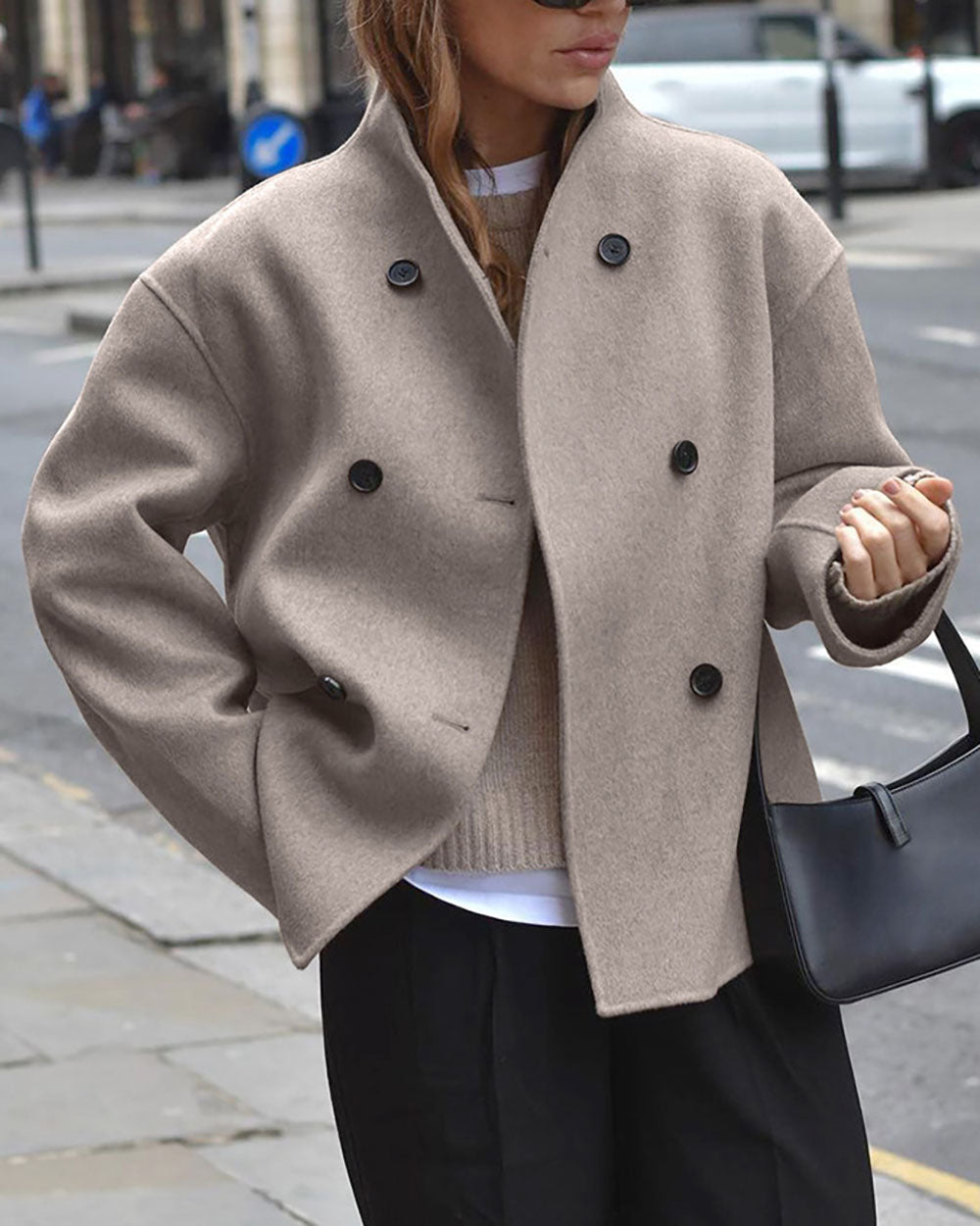 Khaki Double-Breasted Wool Coat